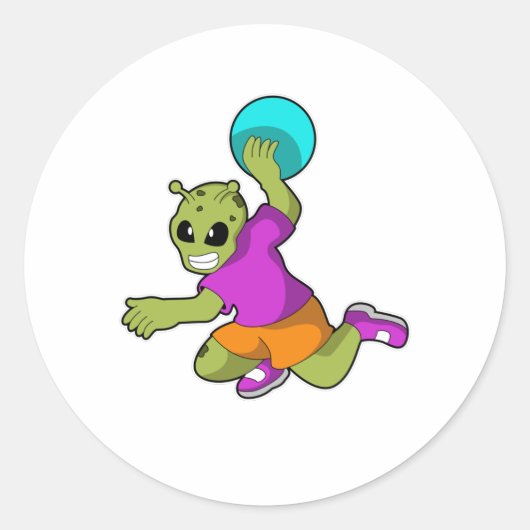Alien op Handballspeler met handbal Ronde Sticker (Voorkant)