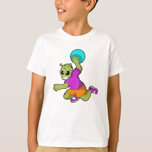 Alien op Handballspeler met handbal T-shirt (Voorkant)