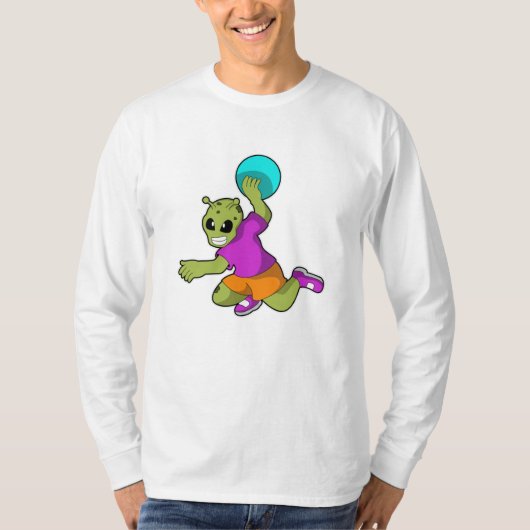 Alien op Handballspeler met handbal T-shirt (Voorkant)