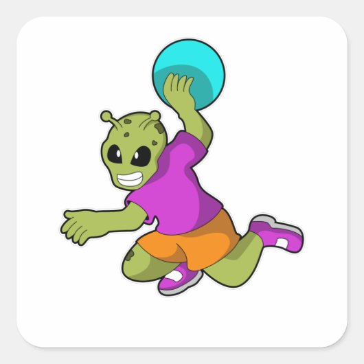 Alien op Handballspeler met handbal Vierkante Sticker (Voorkant)