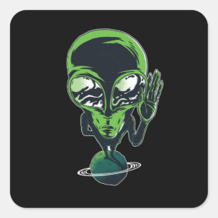 Alien op zijn thuisplaneet vierkante sticker