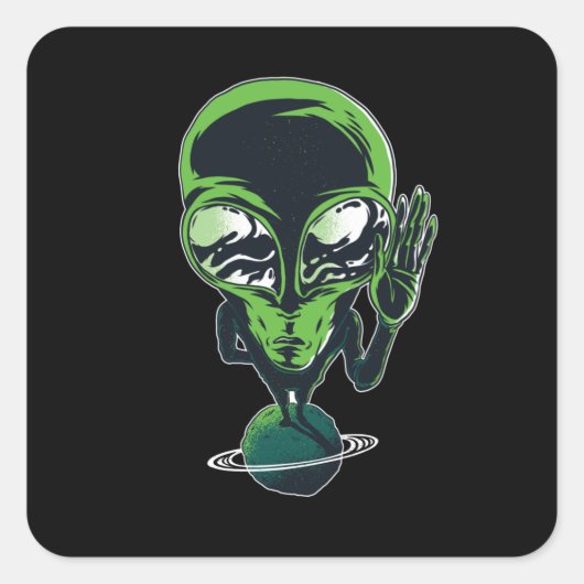 Alien op zijn thuisplaneet vierkante sticker (Voorkant)