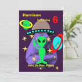 Alien Outer Space Kinder Fun Cute Birthday Party Kaart (Staand voorkant)