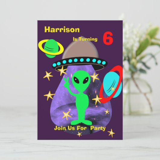 Alien Outer Space Kinder Fun Cute Birthday Party Kaart (Staand voorkant)