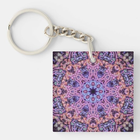 Alien Paarse Psychedelische Kaleidoscopische Manda Sleutelhanger (voorkant)