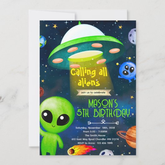 Alien party theme invitation kaart (Voorkant)