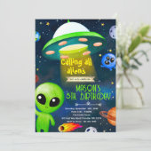 Alien party theme invitation kaart (Staand voorkant)