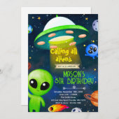 Alien party theme invitation kaart (Voorkant / Achterkant)