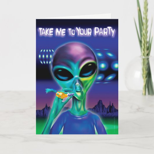 Alien Party wenskaart - aangepast bericht Kaart (Voorkant)