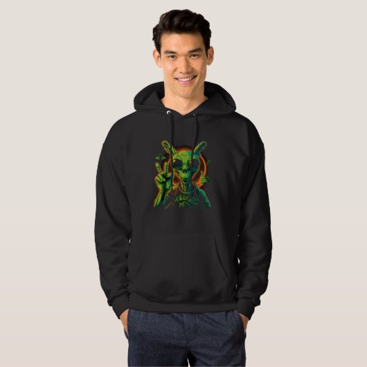 Alien Peace Hand Sign UFO Spaceship Hoodie (Voorkant volledig)