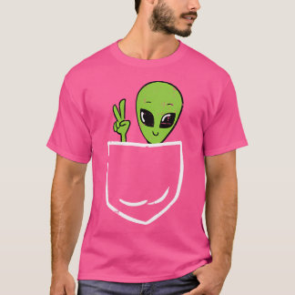 Alien Peace Pocket UFO Buitenaardse Ruimte Mannen T-shirt