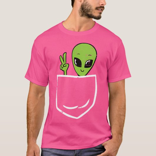 Alien Peace Pocket UFO Buitenaardse Ruimte Mannen T-shirt (Voorkant)