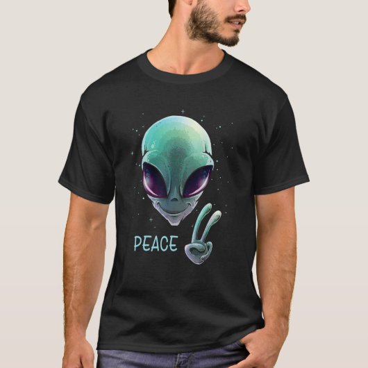 Alien Peace Sigh Hand Cool Space Futuristic Psyche T-shirt (Voorkant)