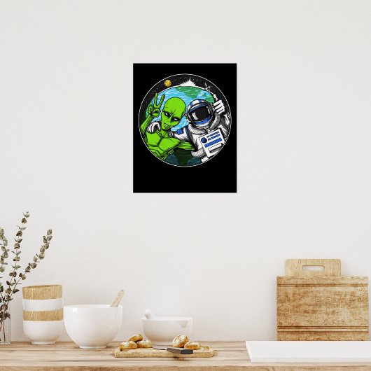 Alien Peace Sign Space Astronaut Poster (Keuken)