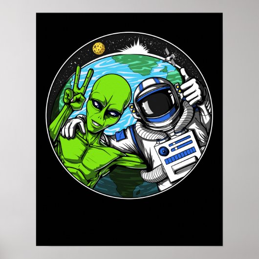 Alien Peace Sign Space Astronaut Poster (Voorkant)