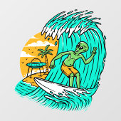 Alien Peace teken surfen UFO geparkeerd op het str Raamsticker (Vel)