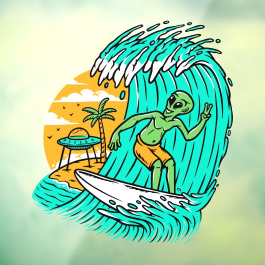 Alien Peace teken surfen UFO geparkeerd op het str Raamsticker (Vel 3)