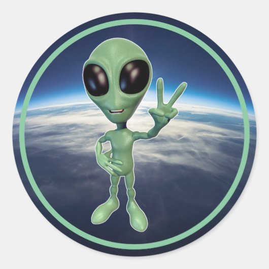 Alien - Peace V Sign Ronde Sticker (Voorkant)