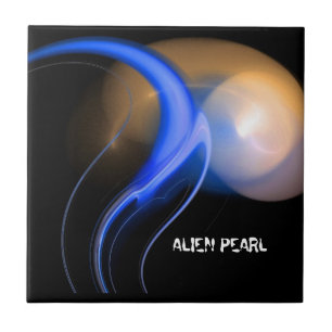 ALIEN PEARL Sinaasappel Blauw Zwart Fractals Tegeltje