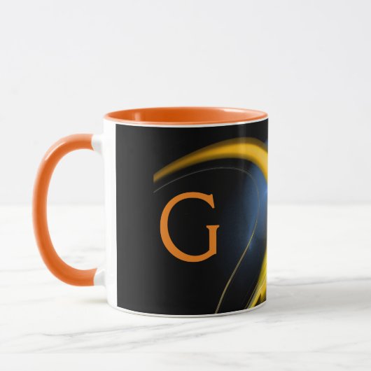 ALIEN PEARL Yellow Oranje Blue Black Fractals Mok (Links)