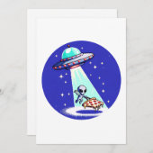 Alien Pizza Abduction - Grappig Pixel Art UFO Desi Feestdagenkaart (Voorkant / Achterkant)