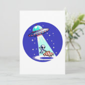Alien Pizza Abduction - Grappig Pixel Art UFO Desi Feestdagenkaart (Staand voorkant)