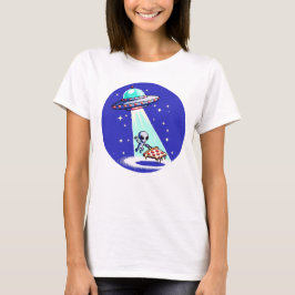 Alien Pizza Abduction - Grappig Pixel Art UFO Desi T-shirt