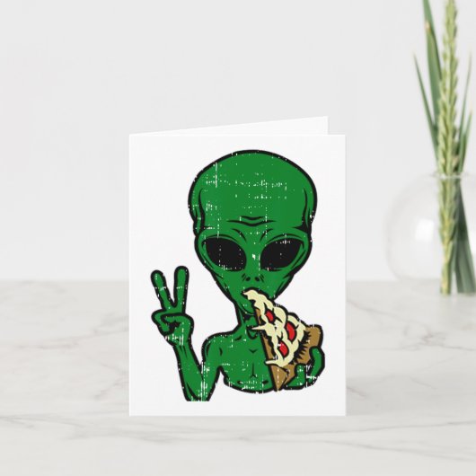 Alien Pizza Eating Peace Fun Space Area-51 Hallowe Kaart (Voorkant)