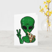 Alien Pizza Eating Peace Fun Space Area-51 Hallowe Kaart (Gele Bloem)