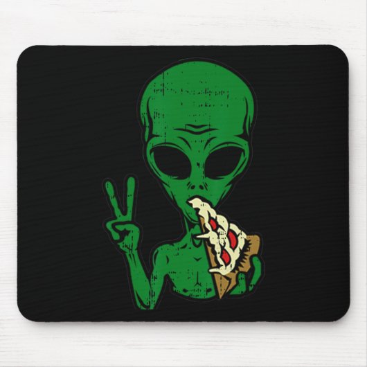Alien Pizza Eating Peace Fun Space Area-51 Hallowe Muismat (Voorkant)