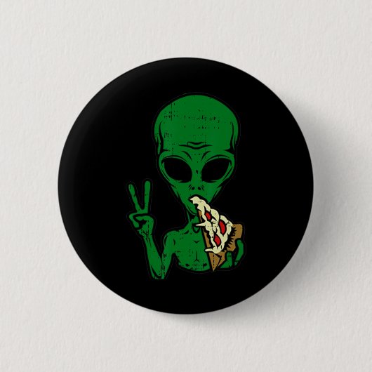 Alien Pizza Eating Peace Fun Space Area-51 Hallowe Ronde Button 5,7 Cm (Voorkant)