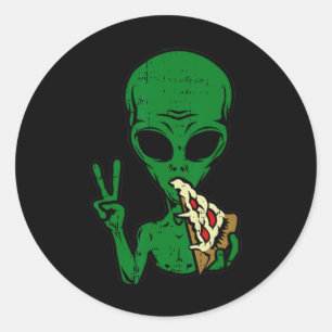 Alien Pizza Eating Peace Fun Space Area-51 Hallowe Ronde Sticker
