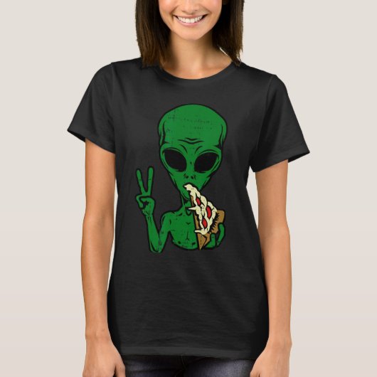Alien Pizza Eating Peace Fun Space Area-51 Hallowe T-shirt (Voorkant)