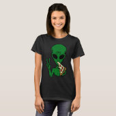 Alien Pizza Eating Peace Fun Space Area-51 Hallowe T-shirt (Voorkant volledig)