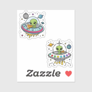 Alien Pizza Party Sticker - Grappige ruimte en piz