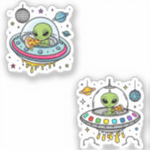 Alien Pizza Party Sticker - Grappige ruimte en piz (Voorkant)