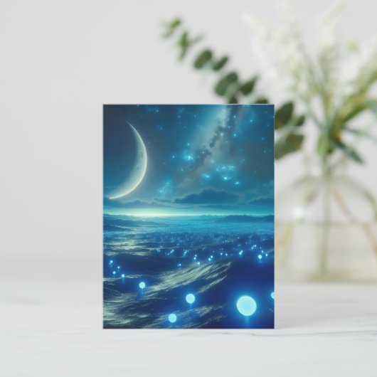 Alien Planet en Alien LifeForms in het blauw Briefkaart (Staand voorkant)