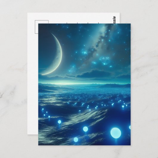 Alien Planet en Alien LifeForms in het blauw Briefkaart (Voorkant / Achterkant)