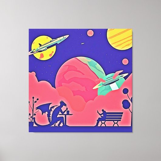 Alien Planet Retro Sci-Fi Canvas Afdruk (Voorkant)
