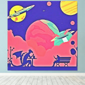 Alien Planet Retro Sci-Fi Canvas Afdruk (Insitu (Houten vloer))