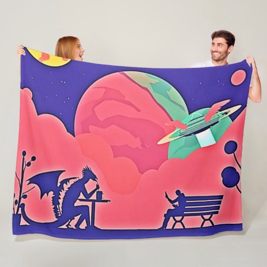 Alien Planet Retro Sci-Fi Fleece Deken (In situ)