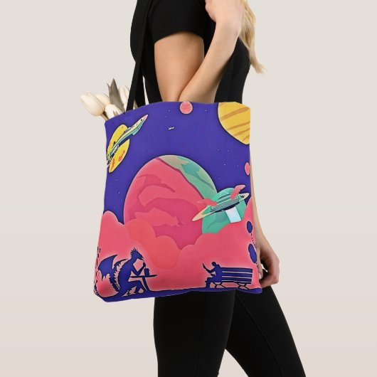 Alien Planet Retro Sci-Fi Tote Bag (Dichtbij)