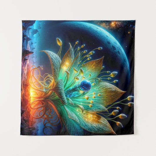 Alien Plant Bloeit Een Planeet-Creëer Bloem Wandkleed (Voorkant (horizontaal))