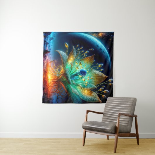 Alien Plant Bloeit Een Planeet-Creëer Bloem Wandkleed (In Situ (horizontaal))