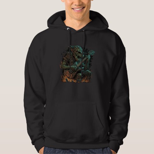 Alien Playing Guitar Guitarist Bassist UFO Extrate Hoodie (Voorkant)