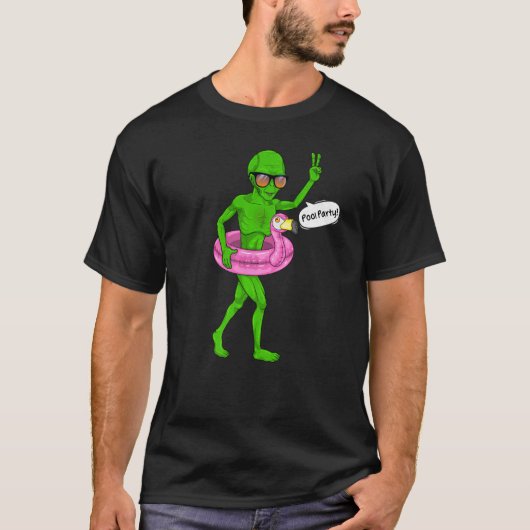 Alien Pool Party Flamingo Float Ufo Extraterrestre T-shirt (Voorkant)