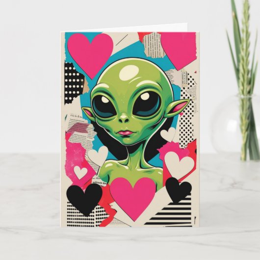 Alien Pop Art Collage Abstract Valentijnsdagkaart Kaart (Voorkant)