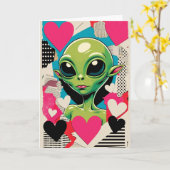 Alien Pop Art Collage Abstract Valentijnsdagkaart Kaart (Gele Bloem)