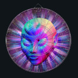 Alien Psychedelische Meditatie Dartbord<br><div class="desc">Raar, mystiek en psychedelisch buitenaards portret op kosmos. Hij lijkt in telepathische communicatie met andere werelden. 3D Digitale Kunst onder exclusieve BluedarkArt Copyright.</div>