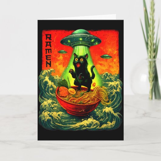 Alien Ramen Cat Ufo Japanese Retro Art Gifts Men W Kaart (Voorkant)